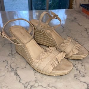 Ivory suede wedge sandals. Size 10.